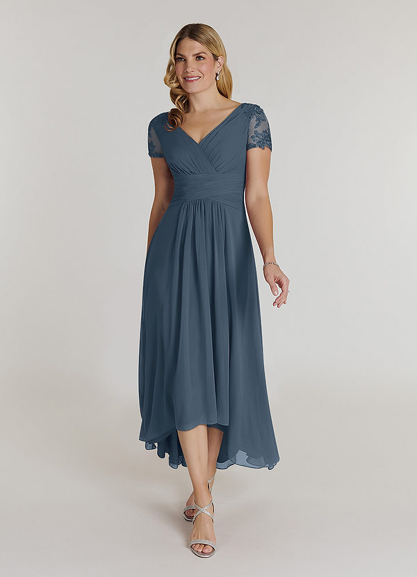 Azazie Thais Brautmutterkleider A-Linie Spitze Chiffon Kleid Neptunblau image1