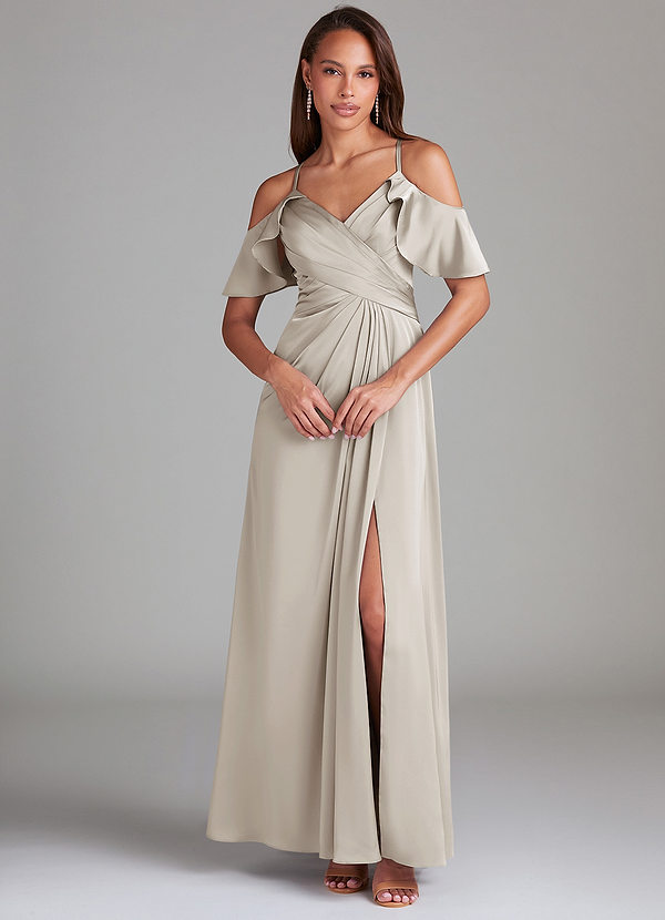 Dakota A-Line Off the Shoulder Stretch Satin Dress