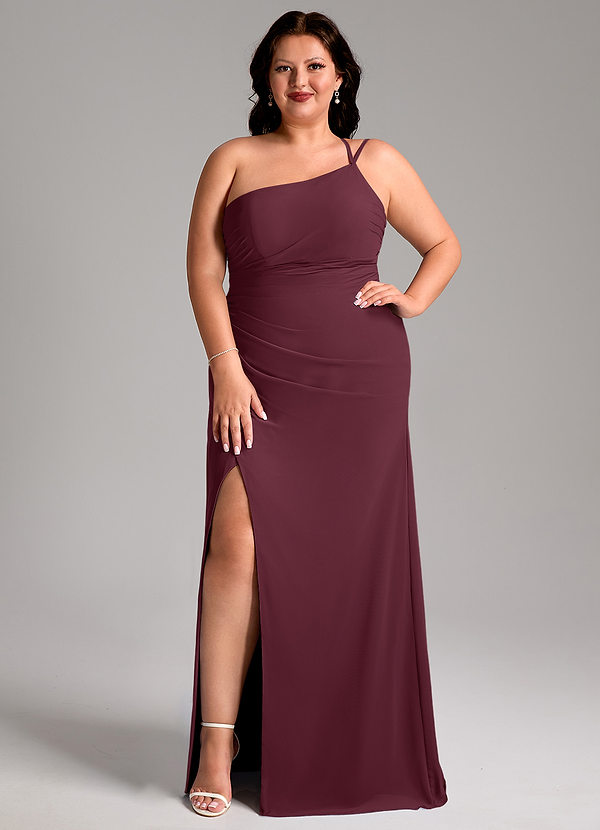 Azazie Eren Bridesmaid Dresses Cabernet Sheath One Shoulder Chiffon Dress image1