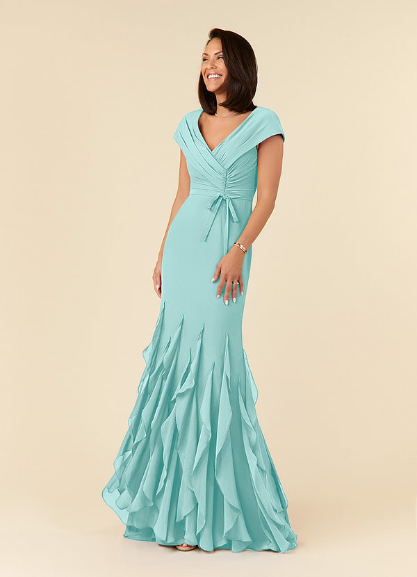 Azazie Bailora Mother of the Brides Dresses Aqua Mermaid Ruched Chiffon Dress image1