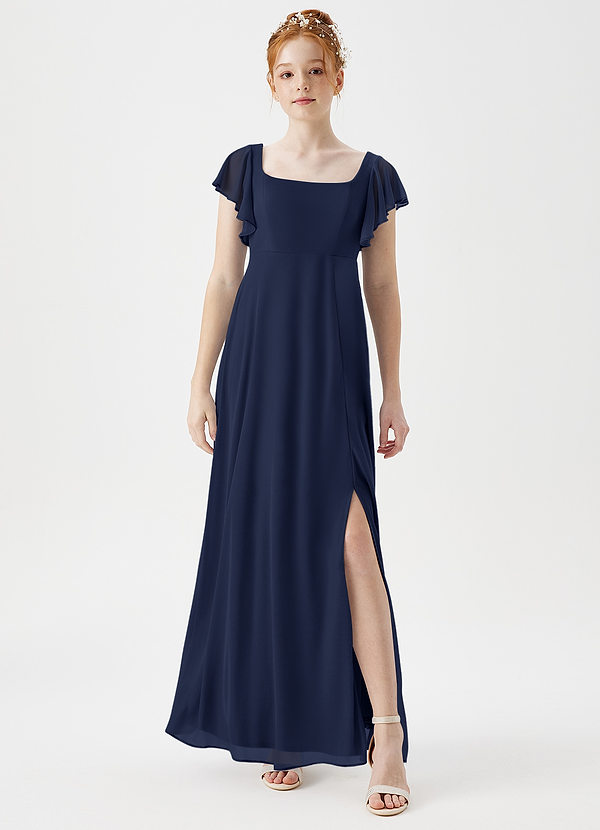 Azazie Bondi Junior A-Linie Seitliche Cut-Outs Gittergewebe Kleid Dunkelmarine image1