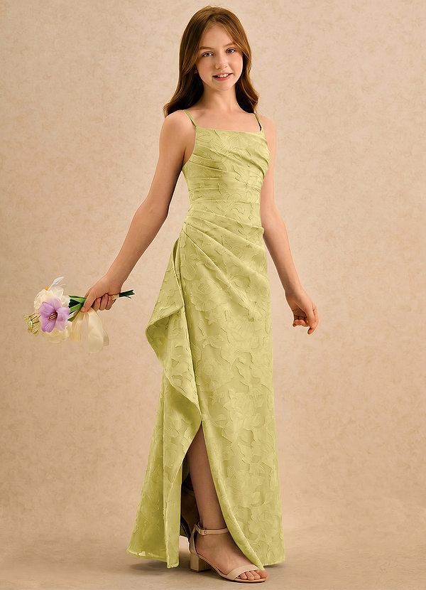 Azazie Cannoli Girls Formal Flower Girl Dresses Canary A-Line Pleated Floral Burnout Dress image1