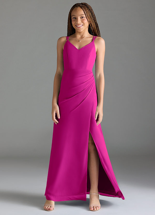 Cross Shoulder Strap Junior Bridesmaid Dresses Fuchsia