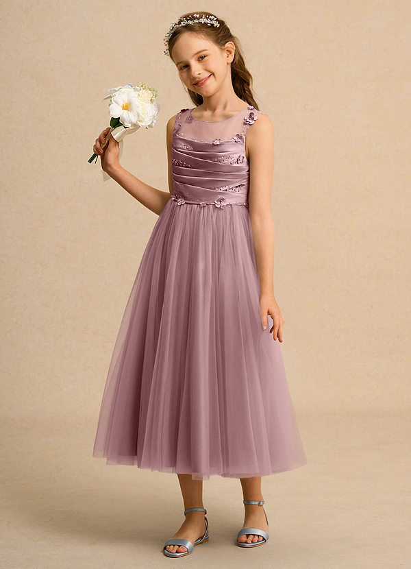 Azazie Snowball Girl Bloemenmeisjes Jurken Baljurk Jurk van Tule Geplooid Stoffige Roos image1