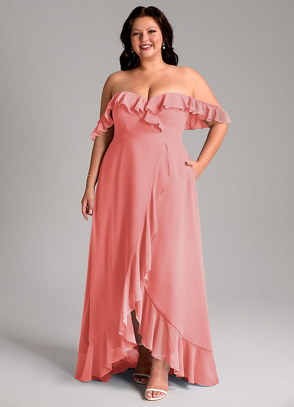 Azazie Lyra Bridesmaid Dresses Coral A-Line Chiffon Convertible Dress image1
