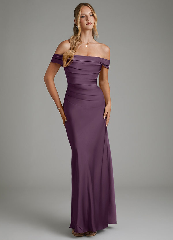 Azazie Hayden Bridesmaid Dresses Plum Mermaid Corset Stretch Satin Dress image1