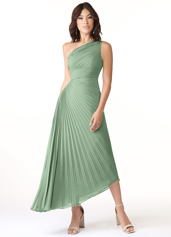 Azazie Kirra Bridesmaid Dresses Matcha A-Line One Shoulder Chiffon Dress image1