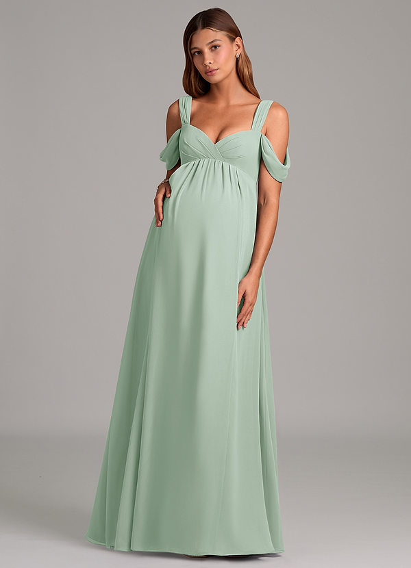 Azazie Rhea Zwangerschaps Bruidsmeisjes Jurken A-Lijn Geplooid Chiffon Vloerlengte Jurk image1