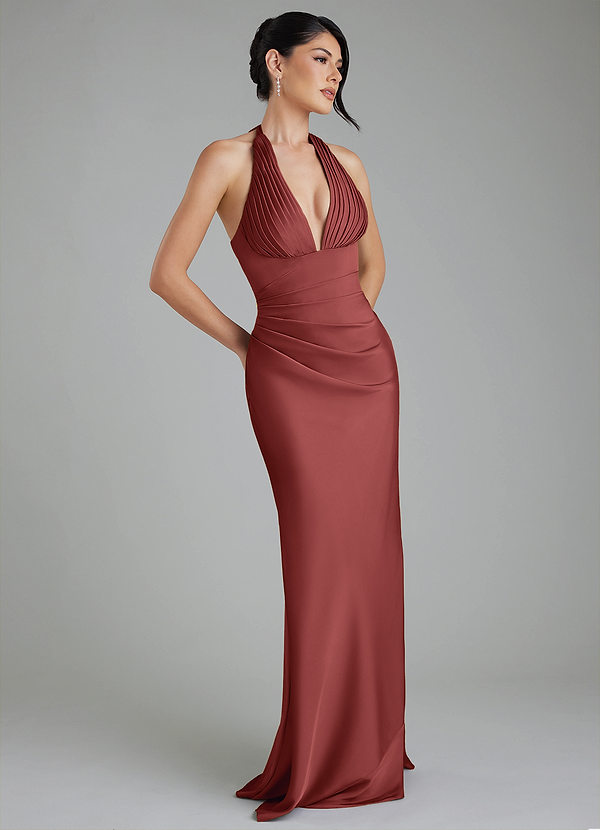 Azazie Torrance Bridesmaid Dresses Terracotta Mermaid Corset Stretch Satin Dress image1