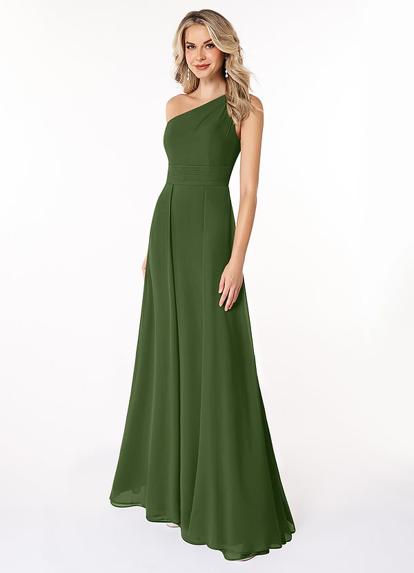 Azazie Dallas Bridesmaid Dresses Olive A-Line One Shoulder Chiffon Dress image1