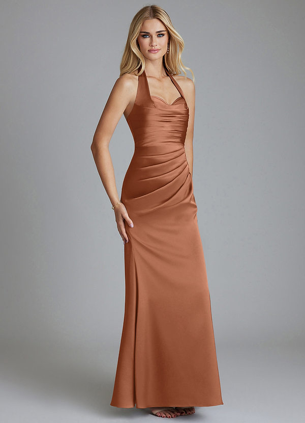 Azazie Minnow 신부 들러리 드레스 인어 스윗하트 네크라인 스트레치 새틴 바닥 길이 드레스 image1