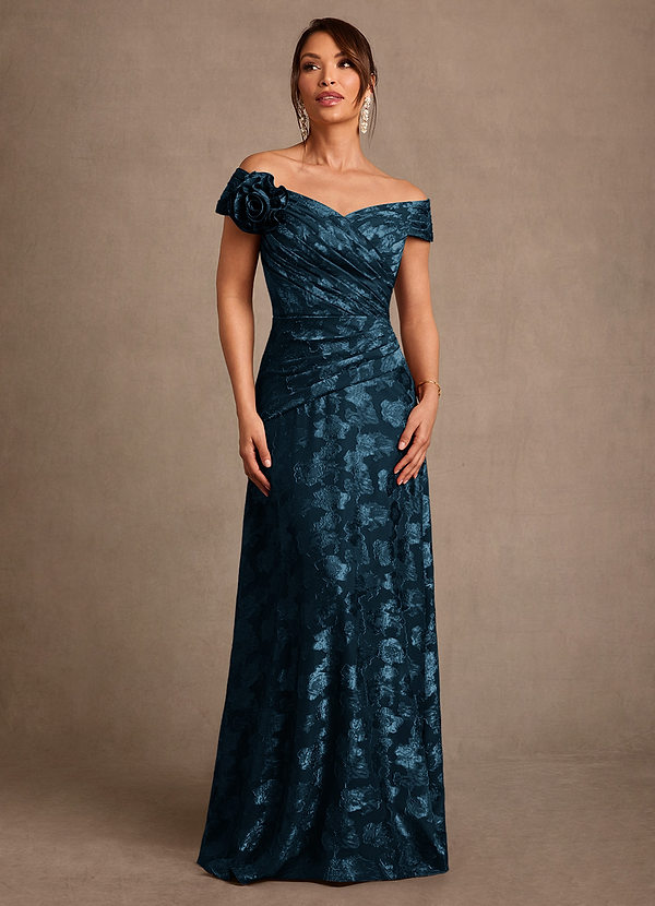 Azazie Bernadette Suknie dla Matki Panny Młodej Linia A Zza ramienia Kwiatowe wypalenie Długość podłogi Sukienka image1