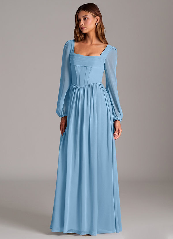 Azazie Maree Brudtärneklänningar Klä av A-Linje i Chiffong Korsett Stålblå image1