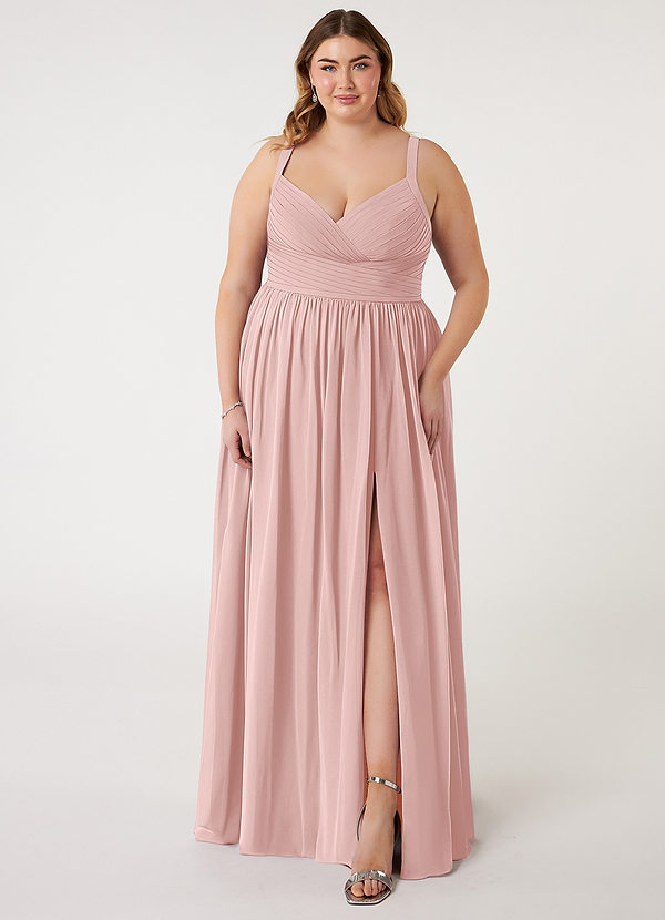 Azazie Chanel Bridesmaid Dresses Powder Pink A-Line Pleated Chiffon Dress image1