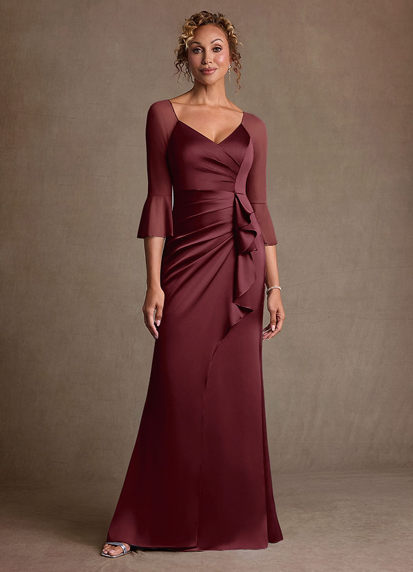 Azazie Nampa Mother of the Brides Dresses Cabernet Sheath Pleated Mesh Dress image1