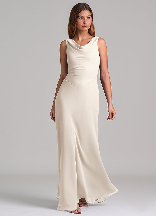 Azazie Nerine Bridesmaid Dresses White Alabaster A-Line Pleated Chiffon Dress image1