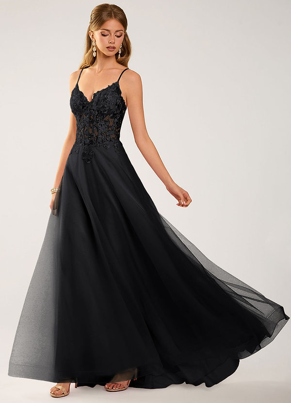 Calliem Black Beading Lace Tulle Prom Dress image1