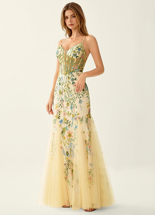 Linnea Sitruunasorbetti Pitsillä koristeltu merenneito-v-aukkoinen tanssiaismekko image1