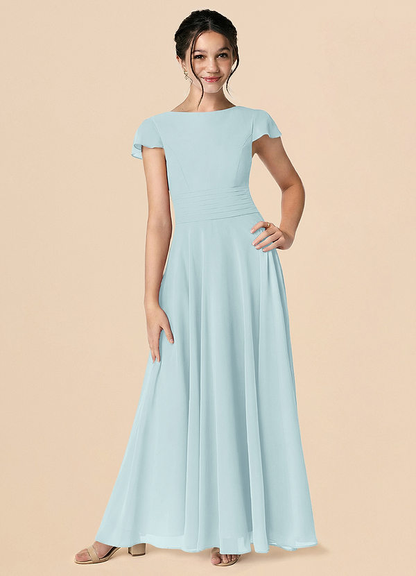 Azazie Payton Sea Glass A-Line Bow Chiffon Dress image1