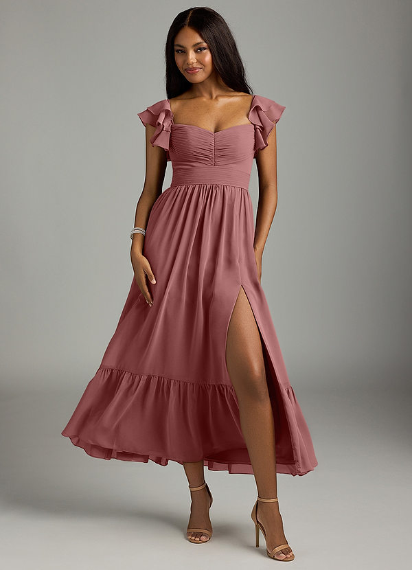 Azazie Anaya Brautjungfernkleider A-Linie Plissee Chiffon Kleid Wüstenrose image1