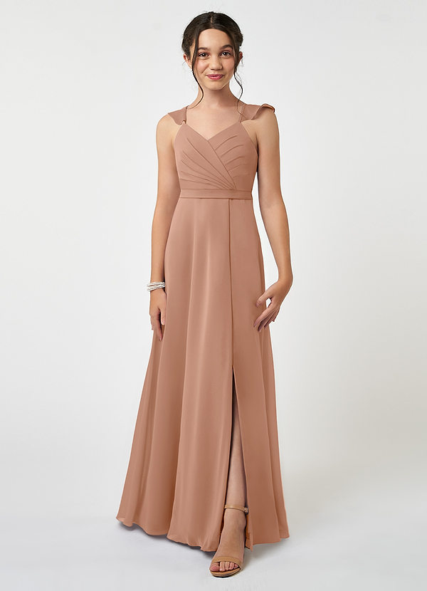 Azazie Emily Junior Robe Trapèze en Mousseline de soie Rayé Champagne Rosé image1