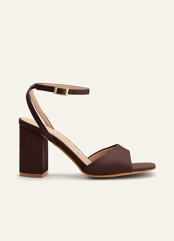 front Matching Color Stretch satin Square Toe Block Heels