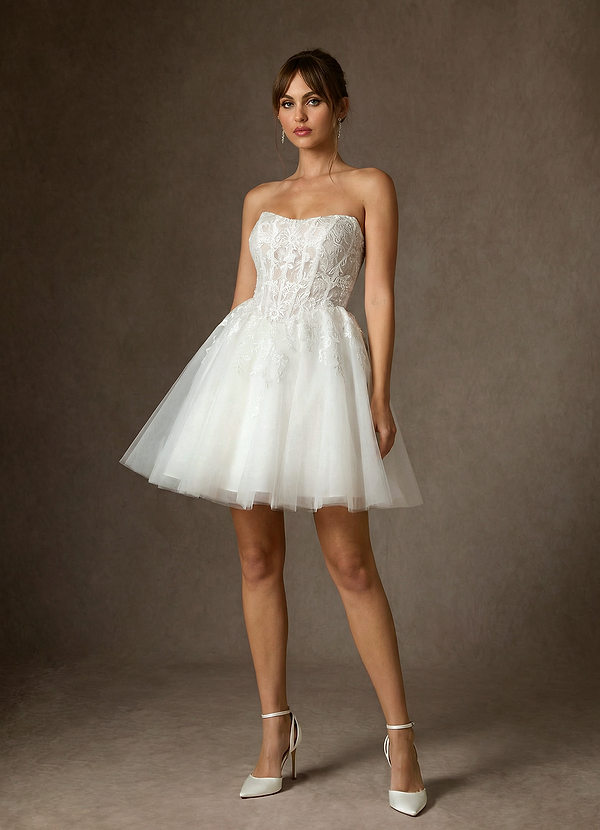 Azazie Anaiza Robe de Mariée Robe Princesse en Dentelle Sans bretelles Blanc De Diamant image1