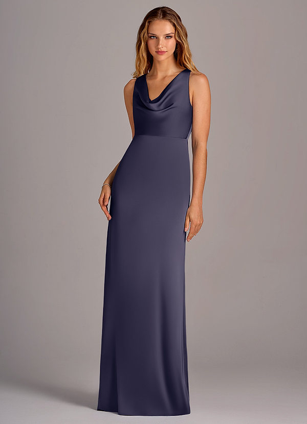 Azazie Wrenlee Bridesmaid Dresses Stormy A-Line Stretch Satin Dress image1