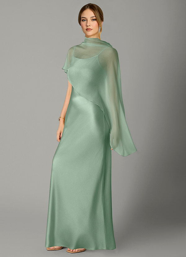 Azazie Jaleesa Bruidsmeisjes Jurken Jurk van Stretch Satijn met A-Lijn Hoge Kraag Agave image1