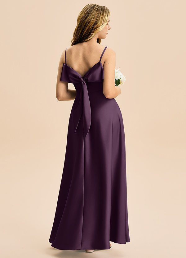 Azazie Isolde Junior Vestido de Ciruela de Satén Elástico de Corte en A con Plisado image1