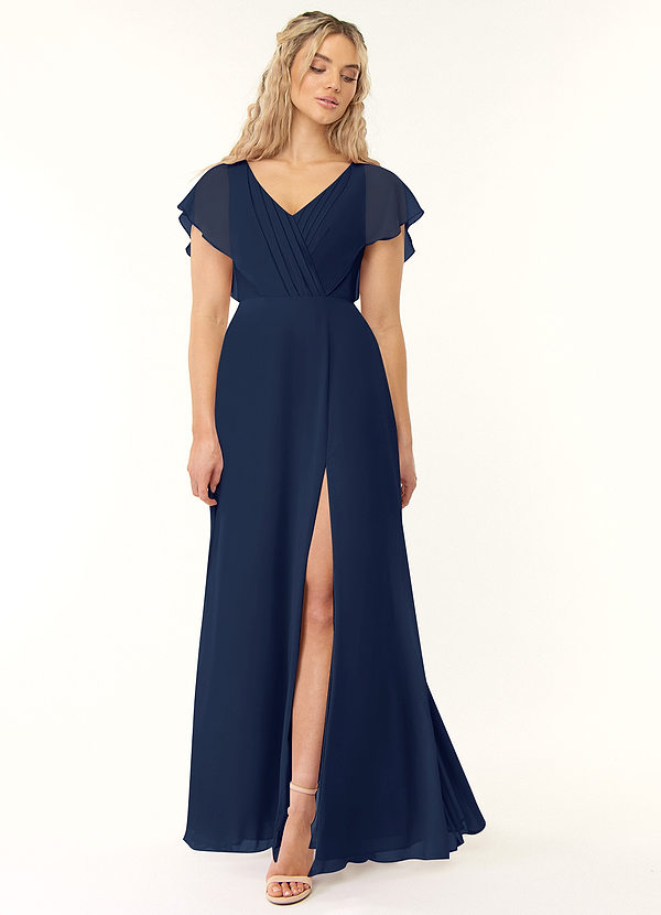 Azazie Rylee Bridesmaid Dresses Dark Navy A-Line Pleated Chiffon Dress image1