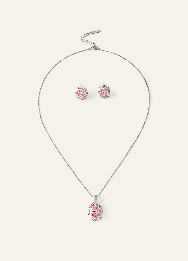 front Set di orecchini e collana con pietre preziose rosa.