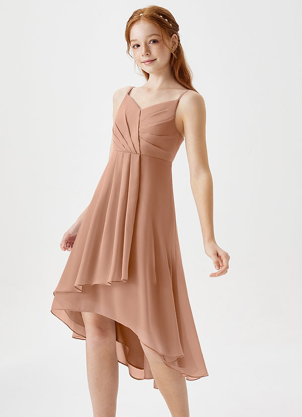 Azazie Mariam Junior Abito A-Line in Chiffon Plissettato Champagne Rosa image1