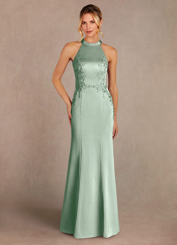 Azazie Tyra Mother of the Brides Dresses Agave Mermaid Lace Stretch Satin Dress image1