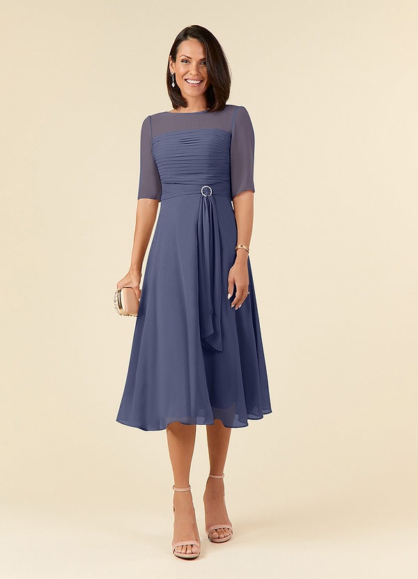 Azazie Naomi Mother of the Brides Dresses Stormy A-Line Boatneck Pleated Chiffon Dress image1