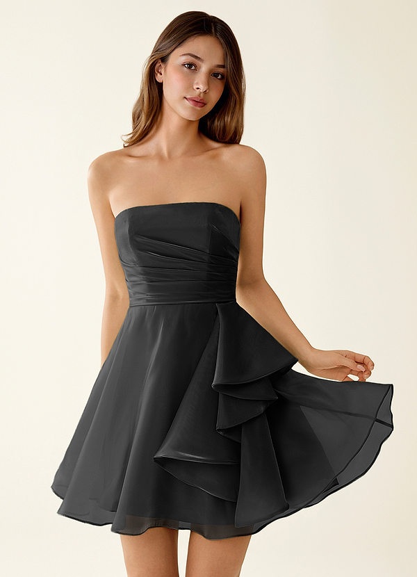 Nadine Black Satin Faced Chiffon Ruffled Mini Dress image1
