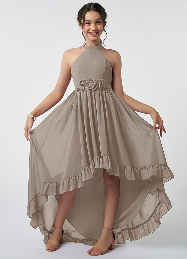 Azazie Hermione Junior Taupe A-Line Chiffon Dress image1
