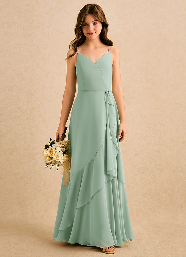 Azazie Amiah Girls Formal Klänningar för brudeflicka Klä A-Line i Chiffong Rynkad image1