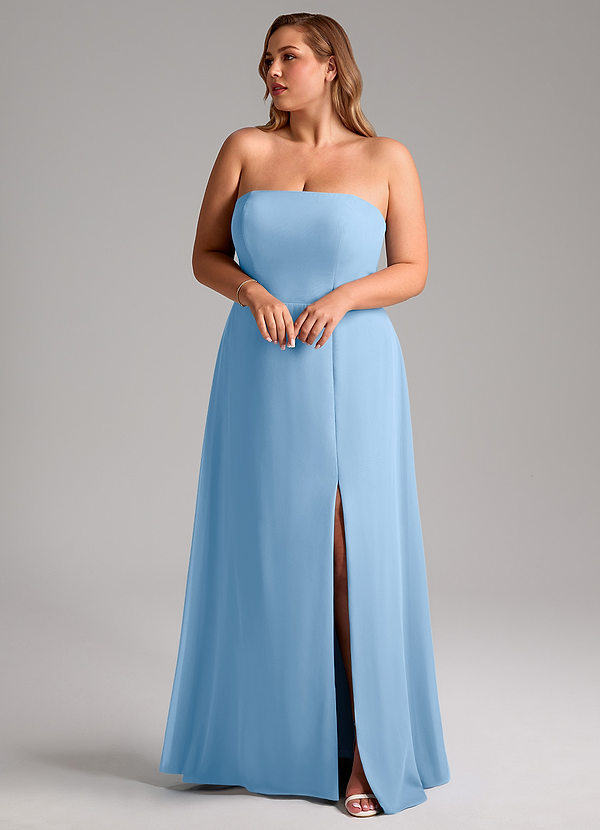 Azazie Wren Bridesmaid Dresses Powder Blue A-Line Side Slit Chiffon Convertible Dress image1