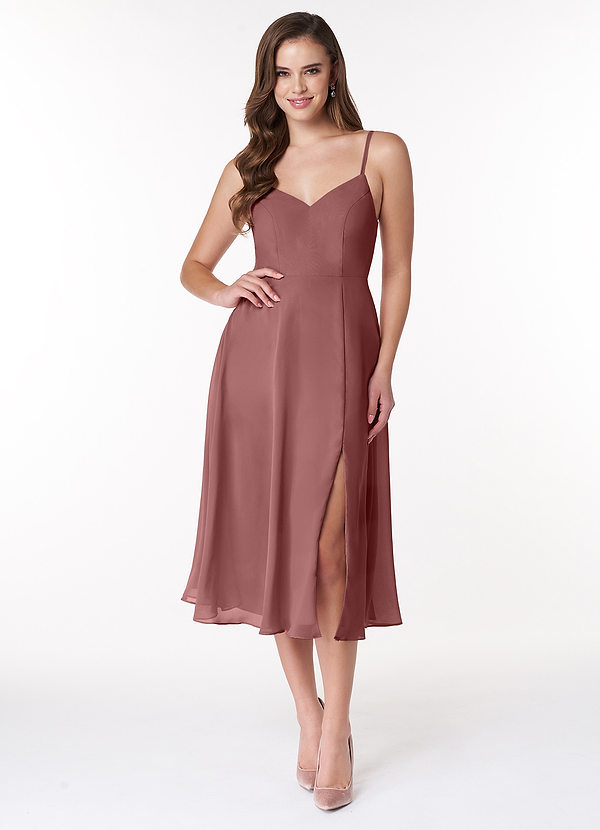 Azazie Clarissa Bridesmaid Dresses Desert Rose A-Line V-Neck Chiffon Dress image1