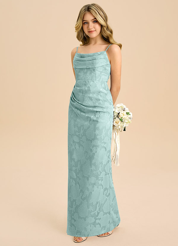 Azazie Mai Junior Etui Plissee Blumen-Burnout Kleid Nebel image1