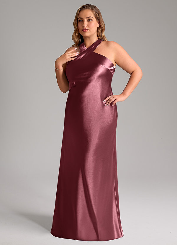 Azazie Doretta Robes Demoiselle d'honneur Robe Sirène en Satiné métallisé Arc Rose Du Désert image1