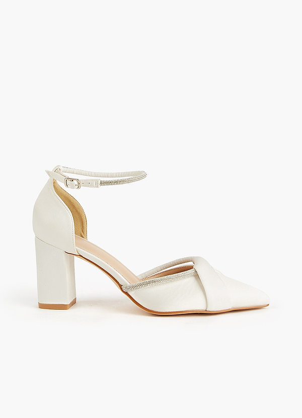 front Rhinestone Strap Pointed Toe Block Heels