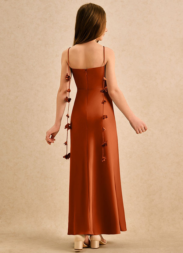 Azazie Kandi Girls Formal Blumenkinder Kleider A-Linie Herzausschnitt Stretch-Satin Kleid Gebranntes Orange image1