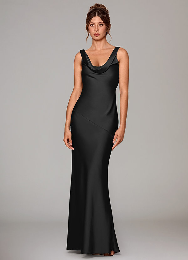 Azazie Rylina Bridesmaid Dresses Black Mermaid Stretch Satin Dress image1