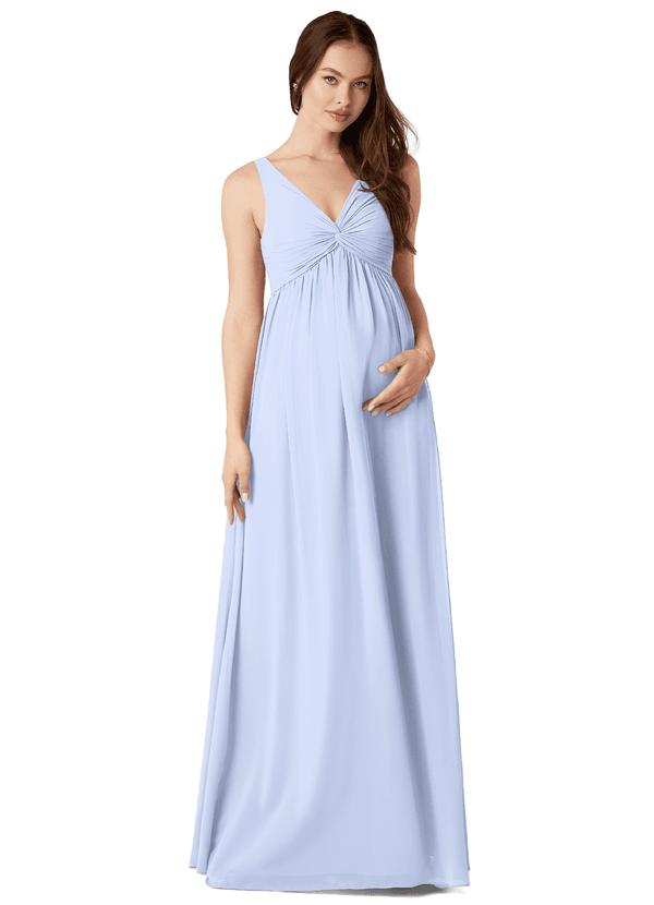 Azazie Yetta Maternity Bridesmaid Dresses A-Line V-Neck Gathered Chiffon Floor-Length Dress image1