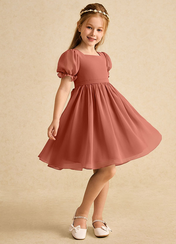 Azazie Jolie Flower Girl Dresses Clay A-Line with Sleeves Chiffon Dress image1