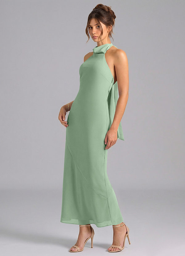 Azazie Velli Abiti da Damigella Abito Sirena in Chiffon Collo Alto Matcha image1