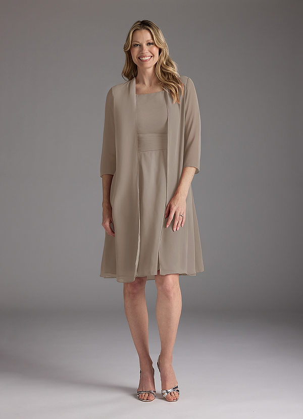 Azazie Shirley Moeder van de Bruid Jurken A-Lijn Jurk van Chiffon Schop gevouwen Taupe image1