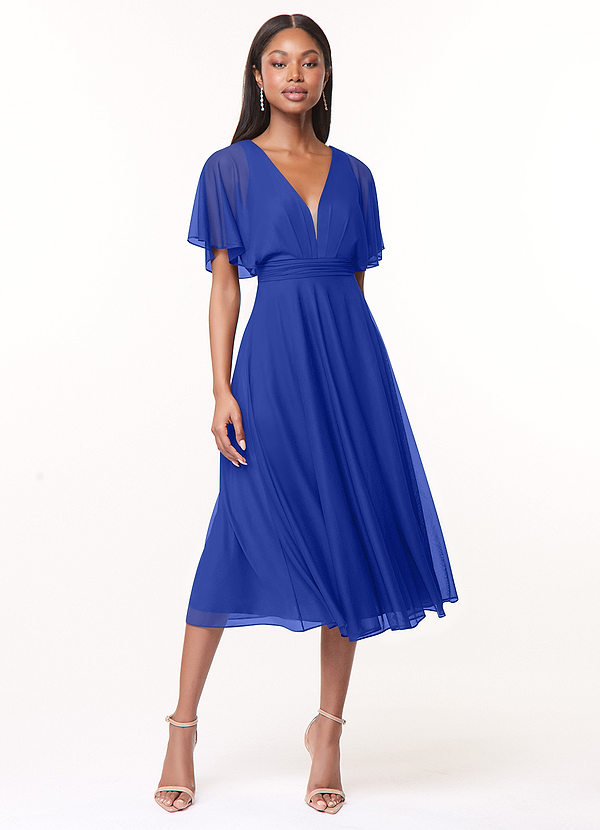 Azazie Tinsley Brautjungfernkleider A-Linie Plissee Gittergewebe Kleid Königsblau image1